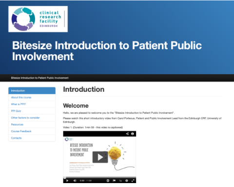 Xerte PPI Intro course Screenshot of PPI Intro course